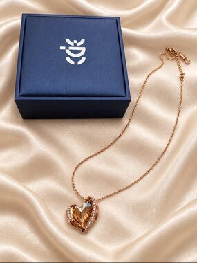 Crystal Heart Pendant Necklace in Rose Gold Tone NWT